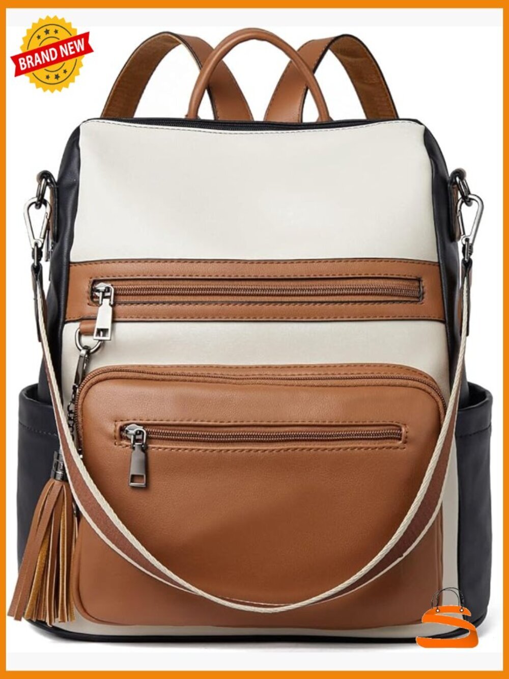 Vegan Leather Large Travel College Backpack Shoulder Bag with Tassel